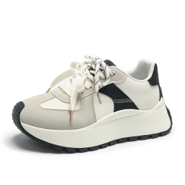 [Synthetic Sneakers] Synthetic Women's Casual Sneakers | Low-Top Lace-Up Design, Slip-Resistant PVC Sole, Breathable Fabric Lining | All-Season Versatile Shoes for Running, Walking, Work & Outdoor Activities