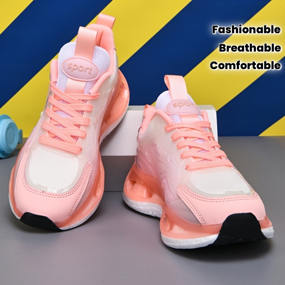 Women's Breathable Mesh Sneakers - Stylish Pink & White Running Shoes with Non-Slip EVA Sole, Comfortable Fabric Lining, and Secure Lace-Up Design for Casual or Athletic Wear, Allseason Shoes | Laceup Sneakers | Comfortable Lining