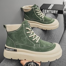 [Comfortable Sneakers] Comfortable Olive Green Men's High-Top Sneakers | Durable Non-Slip Platform Sole, Casual Lace-Up Shoes for Outdoor Activities, Workout, and Casual Attire