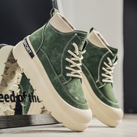 [Comfortable Sneakers] Comfortable Olive Green Men's High-Top Sneakers | Durable Non-Slip Platform Sole, Casual Lace-Up Shoes for Outdoor Activities, Workout, and Casual Attire