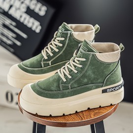 [Comfortable Sneakers] Comfortable Olive Green Men's High-Top Sneakers | Durable Non-Slip Platform Sole, Casual Lace-Up Shoes for Outdoor Activities, Workout, and Casual Attire