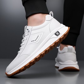 Men's All-Season Breathable White Sneakers - Casual & Sporty, Non-Slip Soft Rubber Sole, Low-Top Design with Pull Tab, Comfortable Microfiber Upper for Casual Attire