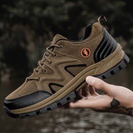 Men's Casual Sneakers - Breathable Low-Top Design with PU/Fabric Upper & EVA Cushioned Sole, Earthy Brown & Black Colorway for All-Season Comfort - Ideal for Daily Wear, Hiking & Urban Adventures, Hiking Shoes