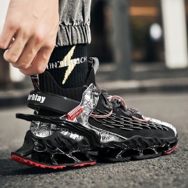 Men'S Lightweight Breathable Sneakers - Stylish Black & Red Wing Design, Comfortable Low-Top Lace-Up Shoes for Casual & Sporty Wear, All-Season Versatile Footwear, Sneakers | Wingtip Design | EVA Sole Sneakers