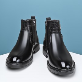 Men'S Ankle Boots - Slip-On Zipper & Buckle Closure, Synthetic Cover Upper, Cushioned Insole & Non-Slip Rubber Sole - All-Season Formal & Casual Shoes for Office, Everyday, Outdoor - Brown Boots for Fall/Winter - Easy-Clean Footwear, Office Wear, Sleek Design, Durable Construction, Urban Style, Everyday Footwear, Modern Footwear, Comfortable Lining, Professional Attire, Men Shoe, Shoe For Men High Quality, Men' Shoe, Winter Shoe For Men, Formal Shoe For Men