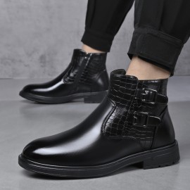 Men'S Ankle Boots - Slip-On Zipper & Buckle Closure, Synthetic Cover Upper, Cushioned Insole & Non-Slip Rubber Sole - All-Season Formal & Casual Shoes for Office, Everyday, Outdoor - Brown Boots for Fall/Winter - Easy-Clean Footwear, Office Wear, Sleek Design, Durable Construction, Urban Style, Everyday Footwear, Modern Footwear, Comfortable Lining, Professional Attire, Men Shoe, Shoe For Men High Quality, Men' Shoe, Winter Shoe For Men, Formal Shoe For Men