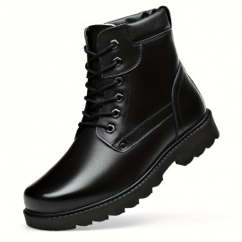 Men's Solid Color Lace-Up Short Boots, Microfiber Synthetic Upper, Fabric Inner & Insole, Rubber Sole, with Non-Slip Walking Shoes