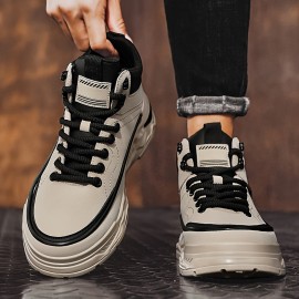 Men's All-Season High-Top Casual Sneakers - Fashionable & Versatile, Lace-Up with Letter Print Design, Durable PU Material for Outdoor, Hiking & Casual Attire