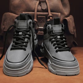 Men's All-Season High-Top Casual Sneakers - Fashionable & Versatile, Lace-Up with Letter Print Design, Durable PU Material for Outdoor, Hiking & Casual Attire