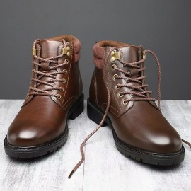 Men'S High-Top Ankle Boots - Non-Slip Thick Rubber Sole, All-Weather Comfort, Lace-Up Work Boots with Cushioned Insole - BrownTan - All-Season Outdoor & Office, Travel Boots For Men - Ideal For Hiking, Camping, Work - Durable Pu Construction