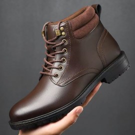 Men'S High-Top Ankle Boots - Non-Slip Thick Rubber Sole, All-Weather Comfort, Lace-Up Work Boots with Cushioned Insole - BrownTan - All-Season Outdoor & Office, Travel Boots For Men - Ideal For Hiking, Camping, Work - Durable Pu Construction