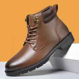 Men'S High-Top Ankle Boots - Non-Slip Thick Rubber Sole, All-Weather Comfort, Lace-Up Work Boots with Cushioned Insole - BrownTan - All-Season Outdoor & Office, Travel Boots For Men - Ideal For Hiking, Camping, Work - Durable Pu Construction