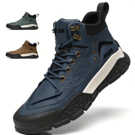 Men's Heavy-Duty Outdoor Hiking Boots - PU/Fabric Upper, Rugged Rubber Sole, Lace-Up Ankle Trekking Shoes for Mountain, Trail, Camping & Urban - Multi-Color Options (Navy/Tan//Dark Brown) - Short Height