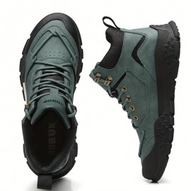 Men's Heavy-Duty Outdoor Hiking Boots - PU/Fabric Upper, Rugged Rubber Sole, Lace-Up Ankle Trekking Shoes for Mountain, Trail, Camping & Urban - Multi-Color Options (Navy/Tan//Dark Brown) - Short Height