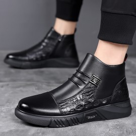 Men'S Business Casual High-Top Ankle Boots with Side Zipper - Comfortable Non-Slip Thick Sole, Breathable Microfiber Synthetic & Faux Lining, Durable Rubber Outsole for Office, Outdoor, and Casual Attire - Black, Office Footwear, Modern Footwear, Secure Fit Footwear, Men'S Shoes, Height-increasing Landrova For Men, Casual Sports Shoes For Men, School Shoes For Teenage , Men Shoe