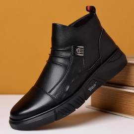 Men'S Business Casual High-Top Ankle Boots with Side Zipper - Comfortable Non-Slip Thick Sole, Breathable Microfiber Synthetic & Faux Lining, Durable Rubber Outsole for Office, Outdoor, and Casual Attire - Black, Office Footwear, Modern Footwear, Secure Fit Footwear, Men'S Shoes, Height-increasing Landrova For Men, Casual Sports Shoes For Men, School Shoes For Teenage , Men Shoe