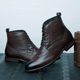 Men'S British Style Brogue High-Top Boots - Soft Faux Upper, Non-Slip Rubber Sole, Lace-Up Mid-Calf Boots for All-Season Casual & Formal Wear, Durable & Comfortable Design, Formal Footwear, Classic Round Toe, Durable Footwear, Men Boot, Boot For Men Suit, Men Thermal Dress Boot, Fleece-lined Insoles, Cold-weather Fleece-lined Jeans, Men Dress Shoe, Men Boots, Men Shoe