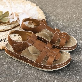 [Summer Comfort Sandals] Plus-Size Women's Summer Sandals - Cross Straps, Solid Color, Thick Soft Soles, Comfortable Flat Sports Sandals