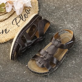 [Summer Comfort Sandals] Plus-Size Women's Summer Sandals - Cross Straps, Solid Color, Thick Soft Soles, Comfortable Flat Sports Sandals