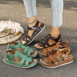 [Summer Comfort Sandals] Plus-Size Women's Summer Sandals - Cross Straps, Solid Color, Thick Soft Soles, Comfortable Flat Sports Sandals