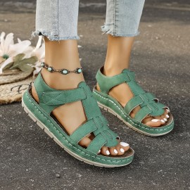 [Summer Comfort Sandals] Plus-Size Women's Summer Sandals - Cross Straps, Solid Color, Thick Soft Soles, Comfortable Flat Sports Sandals