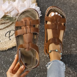 [Summer Comfort Sandals] Plus-Size Women's Summer Sandals - Cross Straps, Solid Color, Thick Soft Soles, Comfortable Flat Sports Sandals