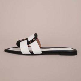 Summer Women'S Flat Fashion Slippers Outdoor Casual Sandals Black And White Color Matching Pointed Elegant Shoes