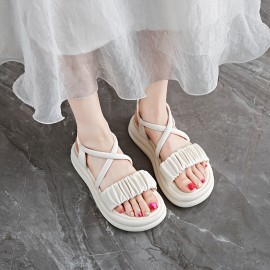 Women'S Stylish White Open-Toe Flat Sandals with Adjustable Straps - Slip-On Summer Slippers, Comfortable Rubber Sole, Perfect for Casual or Dressy Outfits, Casual Footwear | Adjustable Sandals | Synthetic Cover Sandals