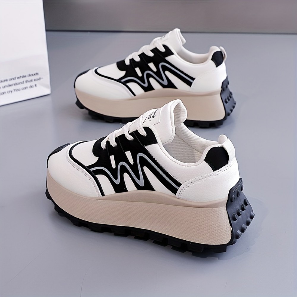 Women'S Lightweight Sneakers - All-Season Lace-Up Walking Shoes, Minimalist White & Black Accent Design, Cushioned TPU Sole for Running, Gym, Everyday - Synthetic Cover Upper Casual Shoes for Women & Teens, Gym Footwear, Sleek Shoe Design, Fabric Lined Interior, Sporty Footwear, Durable Construction, Versatile Footwear, Teen Fashion, Gym Trainers, Sporty Sneakers, Teen Wear, Casual Footwear, Lifestyle, Comfortable Footwear, Teenage Style, Trendy Footwear