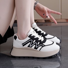 Women'S Lightweight Sneakers - All-Season Lace-Up Walking Shoes, Minimalist White & Black Accent Design, Cushioned TPU Sole for Running, Gym, Everyday - Synthetic Cover Upper Casual Shoes for Women & Teens, Gym Footwear, Sleek Shoe Design, Fabric Lined Interior, Sporty Footwear, Durable Construction, Versatile Footwear, Teen Fashion, Gym Trainers, Sporty Sneakers, Teen Wear, Casual Footwear, Lifestyle, Comfortable Footwear, Teenage Style, Trendy Footwear