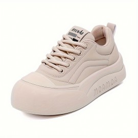 Women's Casual Fashion Sneakers Low Top Lace-Up Walking Shoes with Lightweight TPU Sole and Fabric Insole - Solid Color All-Season Comfort Footwear