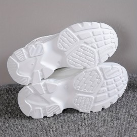 Women's Solid Color Mesh Sneakers, Lace Up Low-top Round Toe Heightening Thick Sole Trainers, Versatile Comfy Shoes