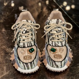 Women'S Fashion Sneakers - Thick-Soled Wedge Shoes with Glitter Upper, Durable Rubber Sole - Breathable Fabric Upper - All-Season Casual White Shoes for Casual Attire - Perfect Holiday Gift, Sneaker For Women, Stylish Sneaker For Women, Shoe For Women