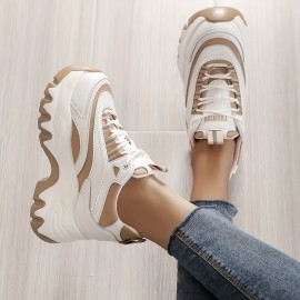 Women's Colorblock Chunky Sneakers, Casual Lace Up Outdoor Shoes, Comfortable Platform Low Top Shoes
