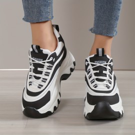 Women's Colorblock Chunky Sneakers, Casual Lace Up Outdoor Shoes, Comfortable Platform Low Top Shoes