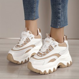 Women's Colorblock Chunky Sneakers, Casual Lace Up Outdoor Shoes, Comfortable Platform Low Top Shoes