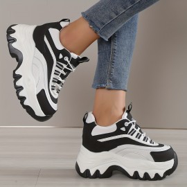 Women's Colorblock Chunky Sneakers, Casual Lace Up Outdoor Shoes, Comfortable Platform Low Top Shoes