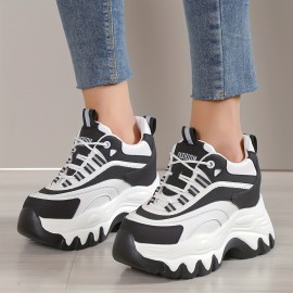 Women's Colorblock Chunky Sneakers, Casual Lace Up Outdoor Shoes, Comfortable Platform Low Top Shoes