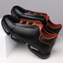 Men's Slip-On Casual Sneakers - Black Synthetic Low-Top Shoes with Round Toe, Rubber Sole, and Comfortable PU Inner Lining for Casual Attire