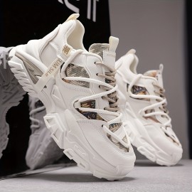 Men's Fashion Dad Shoes - Casual & Athletic Sneakers with Mesh Upper, Breathable Design, White & Multicolor Pattern, Comfortable for Casual Attire, Running, and Sports