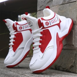 Men'S High-Top Sneakers - Lightweight Running Shoes with Non-Slip Rubber Sole, White & Red Accent Sneakers for Gym, Hiking, Everyday - All-Season Lace-Up Gym Shoes for Men, High Top Sneakers, Hiking Footwear, Sleek Sporty Design, Breathable Fabric Lining, Sporty Look, Durable Construction, Versatile Footwear, Active Lifestyle