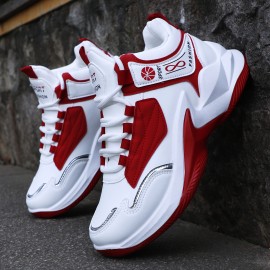 Men'S High-Top Sneakers - Lightweight Running Shoes with Non-Slip Rubber Sole, White & Red Accent Sneakers for Gym, Hiking, Everyday - All-Season Lace-Up Gym Shoes for Men, High Top Sneakers, Hiking Footwear, Sleek Sporty Design, Breathable Fabric Lining, Sporty Look, Durable Construction, Versatile Footwear, Active Lifestyle