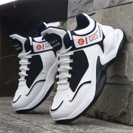 Men'S High-Top Sneakers - Lightweight Running Shoes with Non-Slip Rubber Sole, White & Red Accent Sneakers for Gym, Hiking, Everyday - All-Season Lace-Up Gym Shoes for Men, High Top Sneakers, Hiking Footwear, Sleek Sporty Design, Breathable Fabric Lining, Sporty Look, Durable Construction, Versatile Footwear, Active Lifestyle