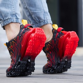 Men's Blade Sneakers - Breathable Running Sneakers with Flame Design, Mid-Top Support & TPU Sole for Hiking, Outdoor, Casual Wear - Black/Red/Yellow, Hiking Shoes, Outdoor Footwear, Dynamic Shoe Design, EVA Cushioning