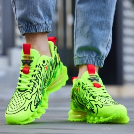 Men's Blade Sneakers - Breathable Running Sneakers with Flame Design, Mid-Top Support & TPU Sole for Hiking, Outdoor, Casual Wear - Black/Red/Yellow, Hiking Shoes, Outdoor Footwear, Dynamic Shoe Design, EVA Cushioning