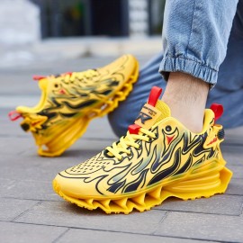 Men's Blade Sneakers - Breathable Running Sneakers with Flame Design, Mid-Top Support & TPU Sole for Hiking, Outdoor, Casual Wear - Black/Red/Yellow, Hiking Shoes, Outdoor Footwear, Dynamic Shoe Design, EVA Cushioning