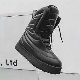 [Men's Height-Enhancing Boots] Korean Fashion Inspired Height-Enhancing Boots for Men | High-Top Chunky Platform Boots - Thick Platform Sneakers/Boots Hybrid with Lace-Up Closure, Upper & PVC Sole, Beige/ All-Season /Streetwear Shoes for Casual & Formal Events