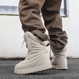 [Men's Height-Enhancing Boots] Korean Fashion Inspired Height-Enhancing Boots for Men | High-Top Chunky Platform Boots - Thick Platform Sneakers/Boots Hybrid with Lace-Up Closure, Upper & PVC Sole, Beige/ All-Season /Streetwear Shoes for Casual & Formal Events