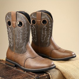 [Casual Boots] Casual Western Men's Boots | Solid Color, All-Season, Short Boot with Slip-On Closure, PU Upper/Inner/Insole, Rubber Sole, for Daily Wear