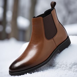 Men'S Slip-On Chelsea Boots - Winter Warm Thermal Insulated Anti-Slip Shoes with Non-Slip Rubber Sole, Slip-Resistant Traction, Easy Slip-On Closure - Black Boots for Cold Weather, Everyday & Formal Use - Durable Synthetic Construction, Winter Boots, Cold Weather Footwear, Sleek Boot Design, Microfiber Upper, Outdoor Footwear, Casual Footwear, Highquality Footwear, Urban Commuters, Thick